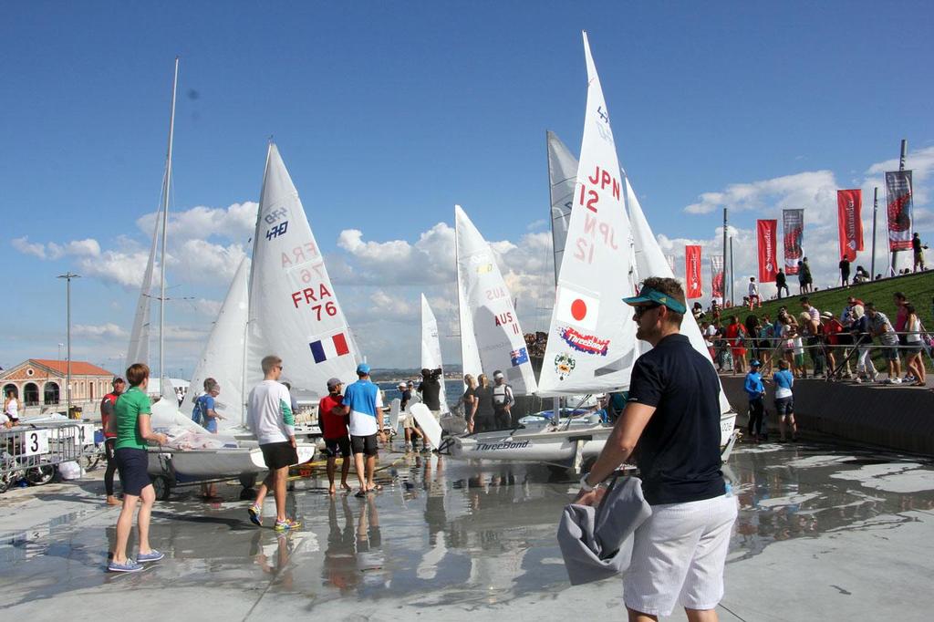 470s returning to boat park after medal race - 2014 ISAF Sailing World Championships Santander © Sail-World.com http://www.sail-world.com
